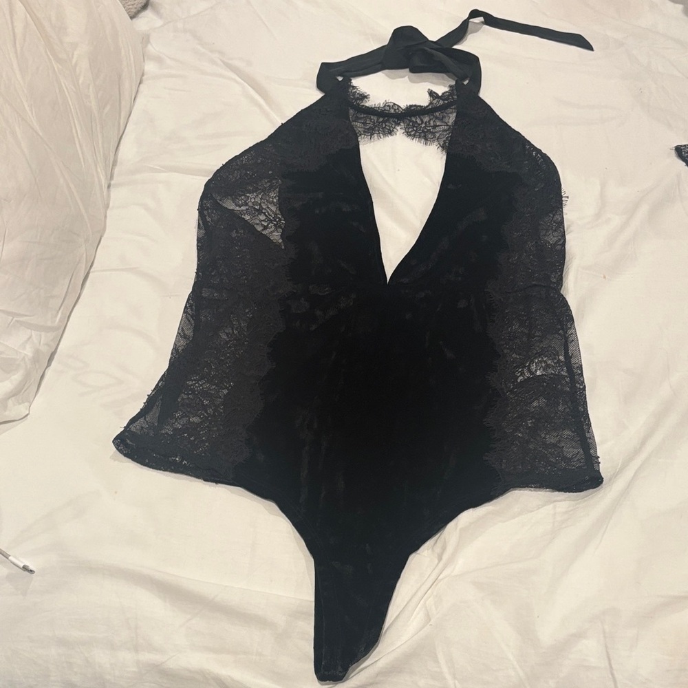 Chelsea28 velvet Black Lace Bodysuit